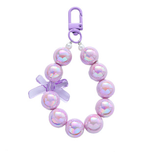 New Bow Beaded Keychain Pendant Candy Color Beads Handmade Chain Phone Chain Headset Package