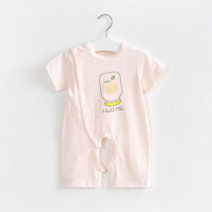 Baby Open-end jumpsuit pure cotton boneless baby clothes summer thin short-sleeved baby romper men's and women's summer clothes