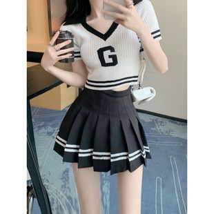 Gray high waist pleated skirt for women summer 2023 new small slimming black short skirt word skirt