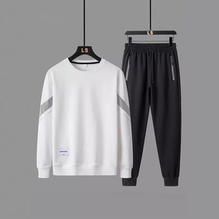 Cross-border good 2024 spring and autumn men's leisure sports sweater suit young and middle-aged sports loose fashion crew neck sweater