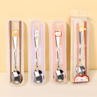 Cute Alloy Chopsticks Spoon suit Portable Stainless Steel Student Tableware Children's High-end Diet Lunch Chopsticks Spoon