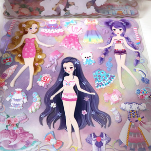 Girls Cartoon Barbie Princess Paste Lace Dress Dress 3D Stereoscopic Sticker Bubble Sticker Children's Day Gift