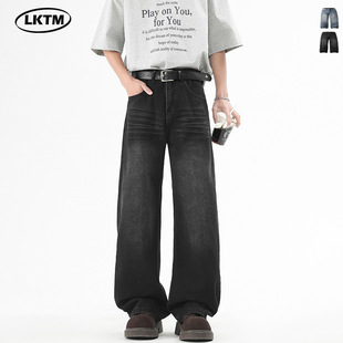 LKTM Men's 2025 New Washed Black Grey Jeans for Men and Women Niche All-match Loose Casual Straight Pants