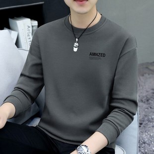 New Autumn Men's Sweater Round Neck Printed T-shirt Long Sleeve Outer Wear Casual Trendy Men's Top Base Shirt