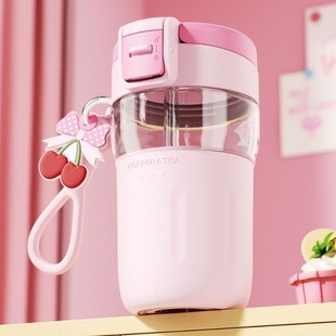 High temperature resistant borosilicate cool glass anti-scald cup cover high-looking student water cup straw direct drink dual-purpose Cup