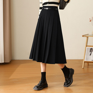 Gray pleated skirt mid-length skirt for women 2024 New High waist slimming belly covering A- line skirt Korean style skirt