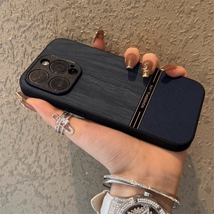 Suitable for Apple 16promax Mobile Phone Case Wood Grain iPhone15 Stitching 14 Internet Red 13 Drop-resistant 12 Business Leather Case