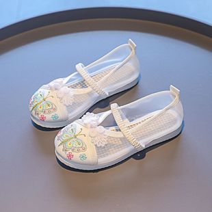 Girls' Embroidered Shoes Spring and Summer Chinese Style Cloth Shoes Baby's Cozy Performance Shoes Old Beijing Cloth Shoes Children's Hanfu Shoes