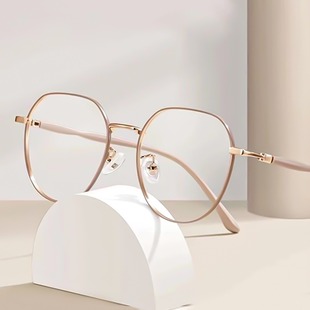 New Fashion Milk Tea Color Anti-Blue Light Reading Glasses Women's Young HD Middle-aged Reading Metal Reading Glasses