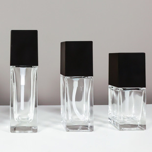 Фабрика Прямая продажа 15ml20ml30ml40ml Черная крышка квадратная эмульсия Нажмите на стеклянную бутылку основы для упаковки оптом