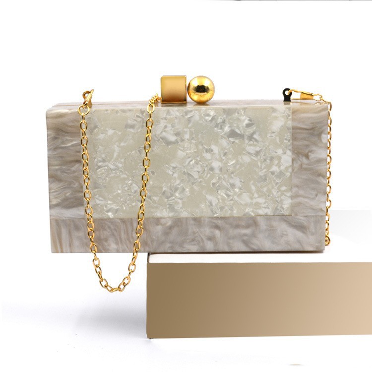 Retro European and American style patchwork bag, trendy acrylic shoulder chain bag for women, 2023 summer cross-border direct sales evening bag