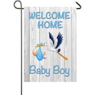 Baby Boys Girls Garden Flag Teddy Bear Balloon Flying Crane Birth Announcement Gender Reveal Newborn Welcome Flag