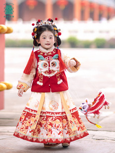 Winter new cuhk children's Tang suit girls Hanfu red New Year's clothes Chinese style cotton-padded jacket skirt suit wholesale