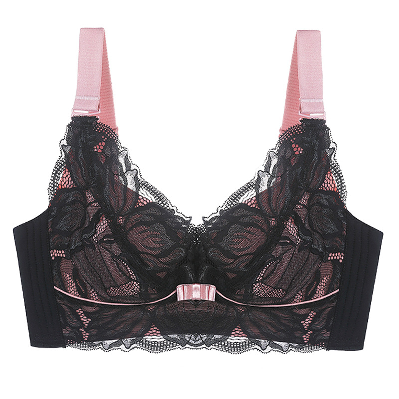 Underwear Women's Rimless Lace Plus Size Ultra-thin Push-up Adjustable Latex Bra Large and Small Bra