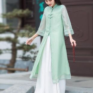 Single/Two-Piece Set Spring and Autumn New Tea Clothing Improved Hanfu Women's Retro Slimming Cheongsam dress Wide Leg Pants suit