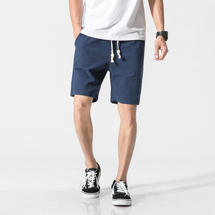 Shorts men's summer thin men's cotton and linen loose casual cropped pants plus size loose solid color beach pants fashionable pants