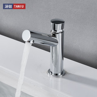 Copper single cold push delay faucet toilet wash basin hand-pressed hot and cold delay valve in public places