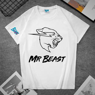 Черно-белая футболка с короткими рукавами Mr Beast, мужская и женская модная Высококачественная хлопковая футболка с короткими рукавами и мультяшным принтом