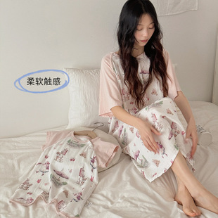 Spring and Summer Children's Parent-Child Short-Sleeved Nightgown Home Clothes Lightweight Breathable Soft Children's Nightgown Home Clothes Baby Nightgown