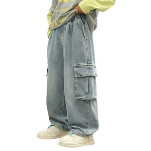 2024 New Style Children's Straight Trousers Children's Fleece-Lined Pants Huzhou Zhili Children's Wear Boys' Workwear Jeans