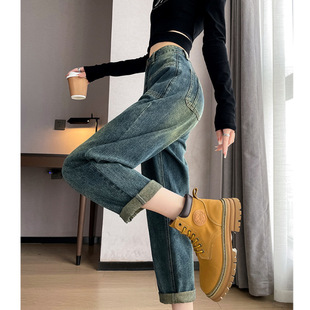 Harlan Jeans Women's Spring and Autumn 2024 New High Waist Slimming Retro Loose Straight Radish Dad Pants