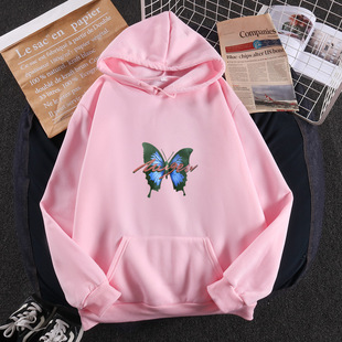 Hooded Sweatshirt Women's New Autumn and Winter K-style Printed Loose Fleece-lined Lazy Harajuku bf Style ins Student Jacket Trendy