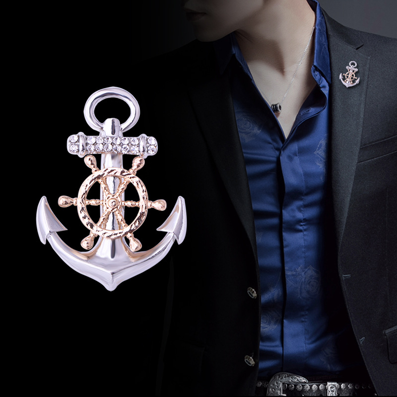 Korean Holiday Style Ship Anchor Rudder Brooch Men's Navy School Uniform Badge Tide Academy Style Classic All-match Pin