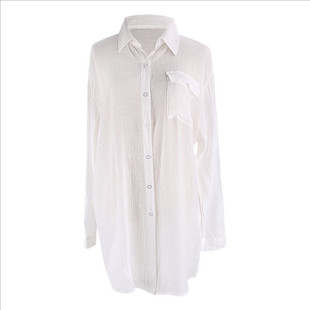 Cross-border Europe and the United States New Wrinkled Cloth Shirt Beach Sun-protective Shirt Seaside Leisure Vacation Skirt Swimwear Blouse 8 Color