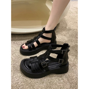 Sandals 2025 Women's New Summer Fashion Retro All-match Woven Belt Buckle Platform Non-slip Roman Shoes