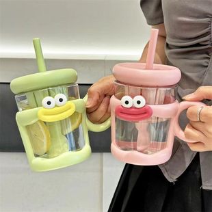 New Big-eyed Tea Cup, Stirring Plastic Cup, Office Tea and Water Separation Coffee Cup, High Temperature Resistant with Straw