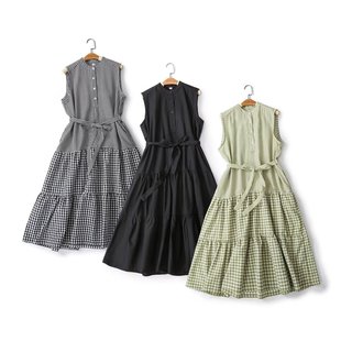ZA European and American women's 2024 foreign trade cross-border European and American women's slub yarn pattern sleeveless dress 2321