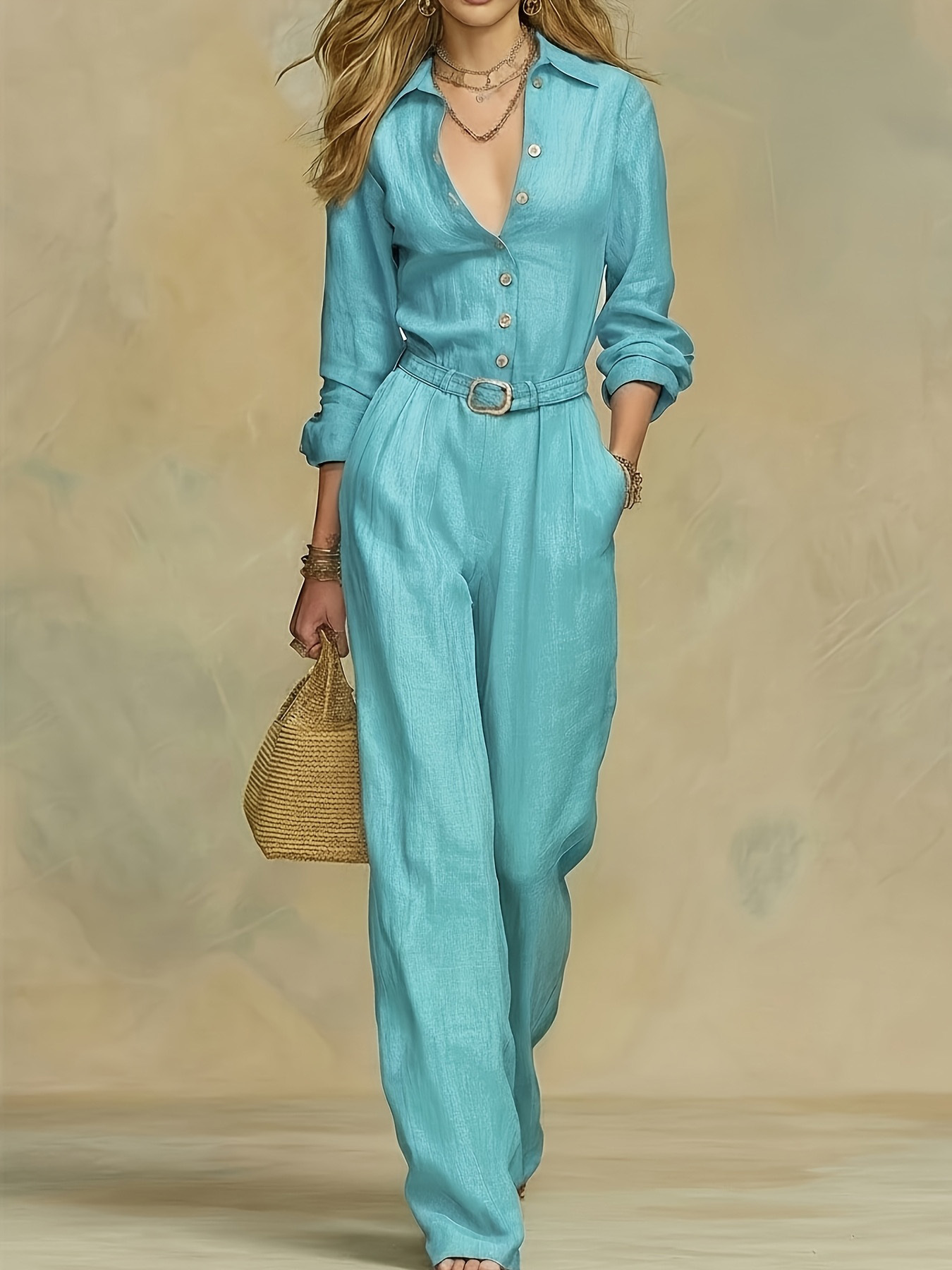 European and American Cross-Border Foreign Trade Elegant New Spring and Summer Solid Color Women's Clothing Amazon Fashion Casual Jumpsuit Set