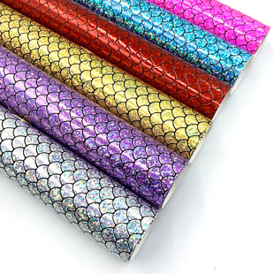 Spot 0.7mm PU magic fish scale pattern leather DIY bow craft cosmetic bag handbag luggage leather