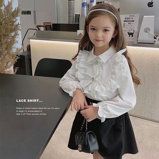 White shirt school uniform ruffled New doll collar women's double-layer sweet lace all-match long sleeve children's women's overseas