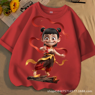 Nezha Children's Cute Cartoon Short-sleeved Printed Spring and Summer New Boys and Girls T-shirt Round Neck Loose Summer Top