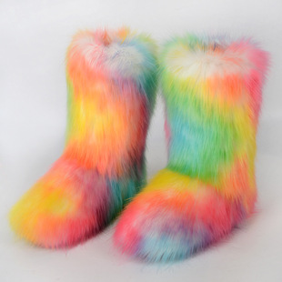 Winter snow boots Women's outer wear warm non-slip cross-border long fur mid-calf imitation raccoon fur y2g fur boots