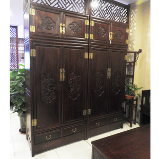Chinese Style Old Elm Wardrobe Pure Solid Wood Bedroom Coat Cabinet Imitation Classical Household Storage Top Cabinet