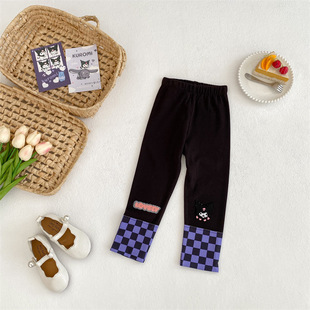 2024 autumn and winter new cartoon color stitching plaid leggings 823