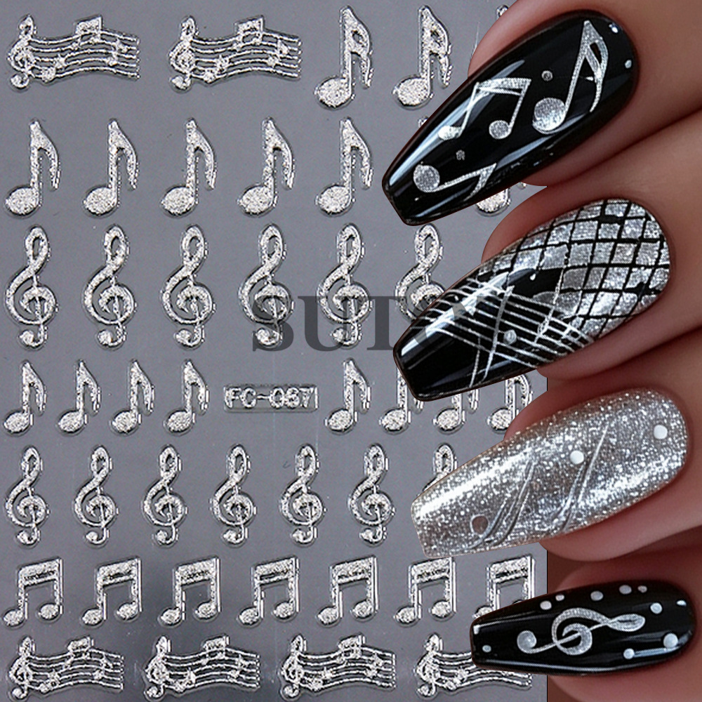 Glitter Musical Note Nail Stickers Personalized Music Symbol Piano Element Adhesive Stickers Nail DIY Decoration Accessories