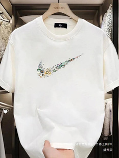 Printed 2024 Men's Heavy Summer American Cotton Short-sleeved T-shirt Fashion Men's Fashion Brand T-shirt