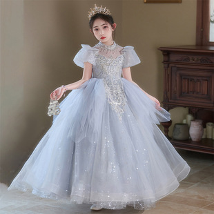 Children's Dress Princess Dress Gray High-end Girl's Host Birthday Party Piano Performance June 1 Performance Dress