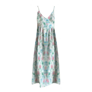 Summer Tulip Holiday Style Suspender Skirt Summer versatile Sweet Smudged v-neck Suspender Skirt Sweet Beach Long Skirt
