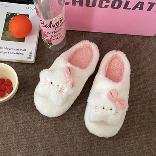Korean-style Couple's Cotton Slippers Simple Autumn and Winter Thickened Warm Home Indoor Thick-soled Wool Slippers Non-slip Moon Shoes
