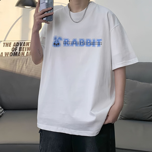 Short-sleeved T-shirt Men's Heavy Cotton Summer Fashion Brand Ins Printed Top Loose Round Neck Half-sleeved T-shirt Men's Clothes
