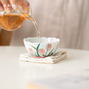 Tea Cup Underglaze Color Hand-painted Tulip Master Cup Ceramic Kung Fu Tea Set Home Tea Cup Personal Cup Tea Tasting Cup