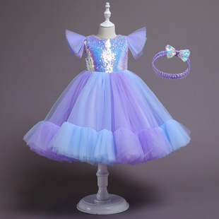 New European and American children's dress princess dress girls sequined mesh fleabane skirt with hair hoop sequin costume wholesale