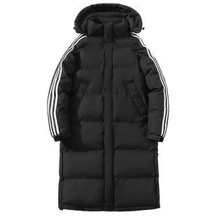 Three Bar Cotton-padded Jacket for Men and Women Mid-length Korean Knee-length Loose Couple's Thickened Winter Bread Coat