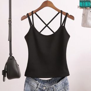 Camisole Vest Women's New Spring, Summer, Autumn and Winter plus size Beautiful Back Sexy Cross Belt Base Strap Inside and Outside Wearing Black Room