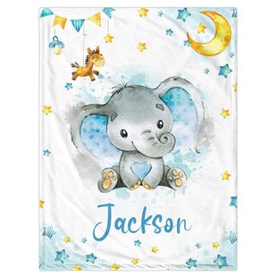 Cross-border Hot Sale Personalized Name Cartoon Elephant Blanket Soft Comfortable Flannel Blanket Bed Sofa Nap Blanket