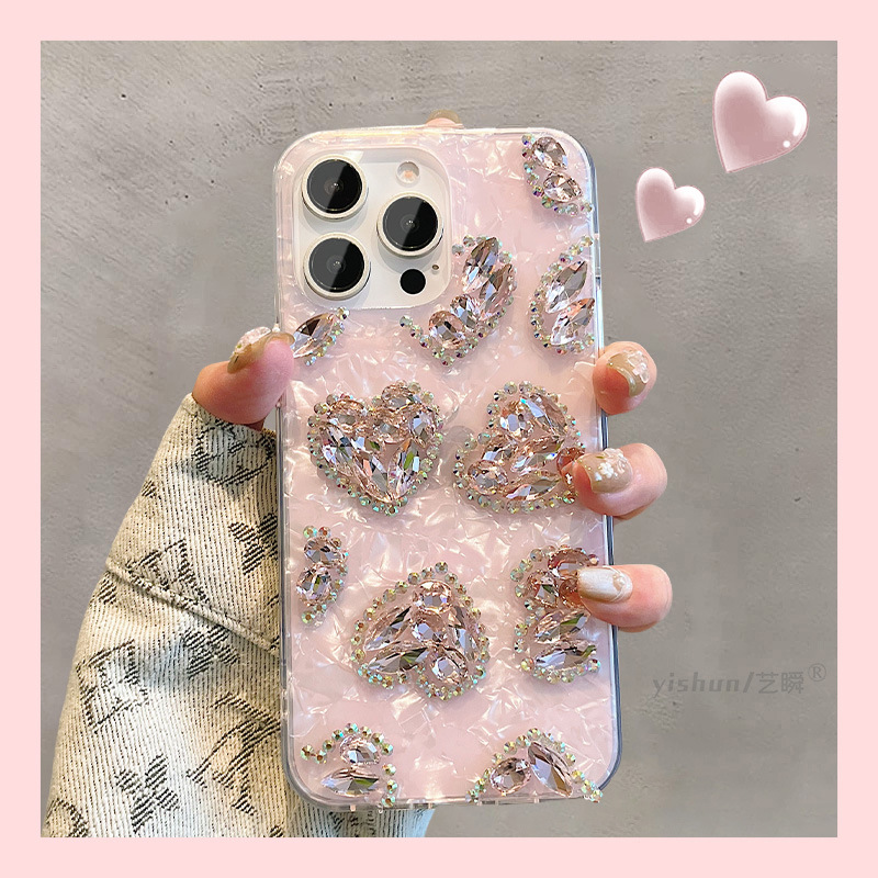 Suitable for iPhone 16 Pro Max, Apple 14, light luxury full screen heart rhinestone, 15 high-end women's 13 new style.